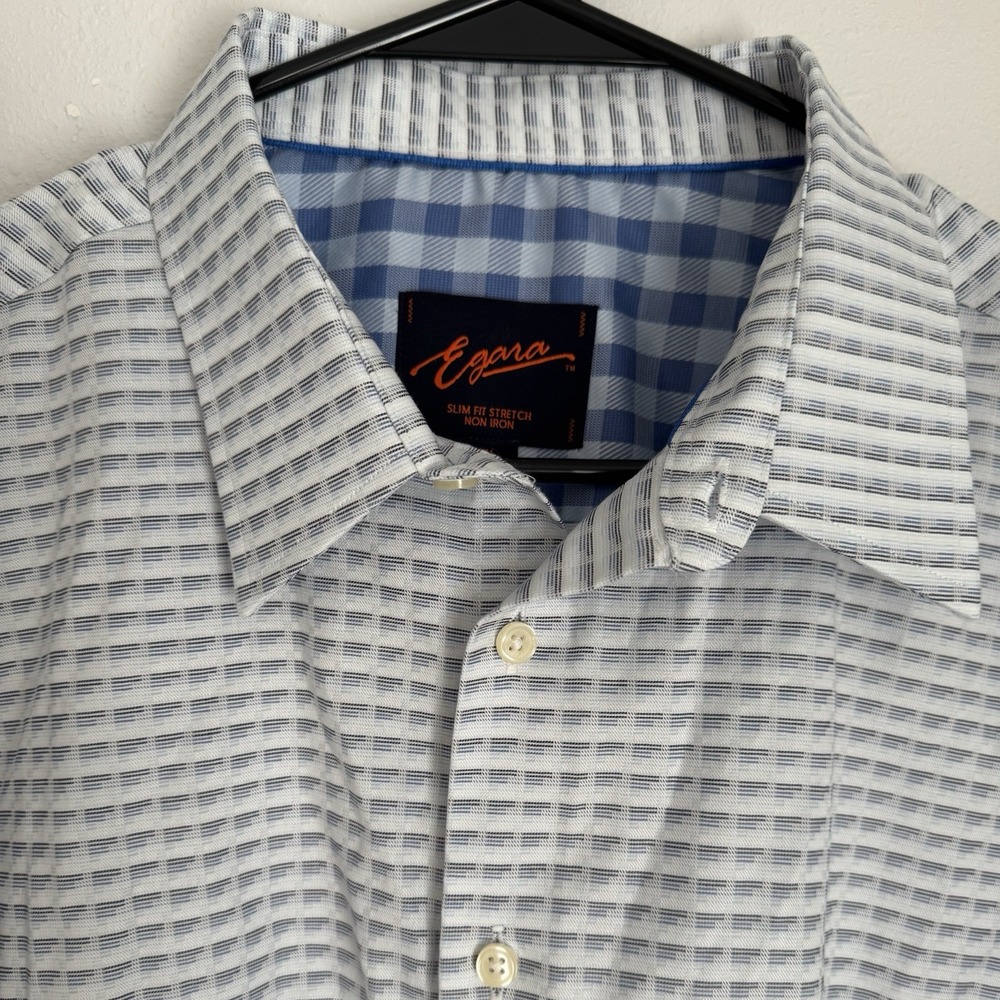 Egara Men's XL Slim Fit Stretch Non Iron Cotton Blend Blue Long Sleeve‎ Shirt